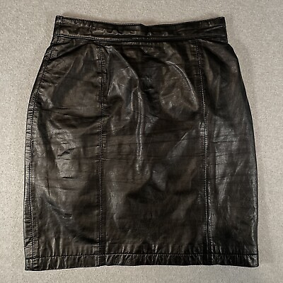 #ad Wilsons Leather Mini Skirt Womens 6 Lined High Rise Vintage Solid Black Genuine $34.95