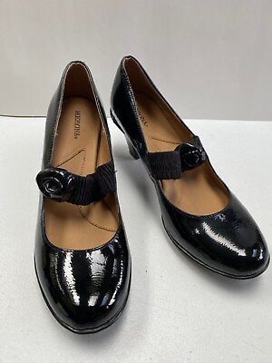 Merona Womens Heel Mary Jane Shoes Black Patent Size 10M Slip On Comfort $20.00