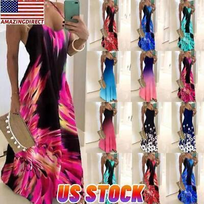 #ad ️ Womens Boho Floral V Neck Long Maxi Dress Summer Holiday Beach Party Sundress $16.19