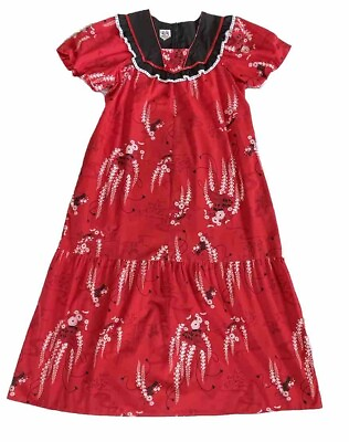 #ad #ad RM Women’s Muumuu Hawaiian Dress Size L VTG Red Black White Floral 704 Aloha $40.00