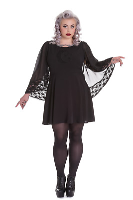 #ad Spin Doctor Bewitched Black Moon amp; Stars Sheer Lace Wing Sleeves Black Dress $65.95