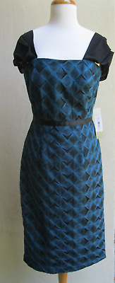 KAY UNGER Peacock and Black Cocktail Dress Midi Length Size 8 NEW WITH TAGS $48.00