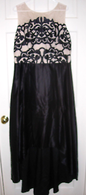 #ad Womens Jackie Jon BLACK TAN LACE BRIDESMAID NET SATIN EVENING Dress SIZE 16 44 $59.99