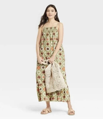 #ad Universal Thread Plus Size Green Quilt Prairie Maxi Sundress 2X NWT Sold Out $19.97