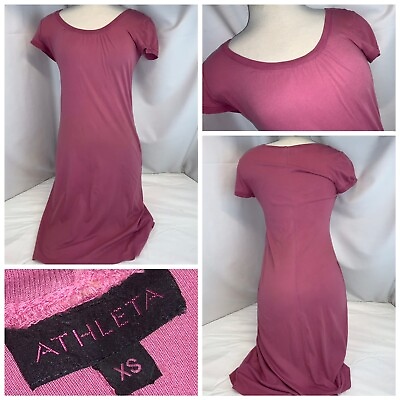 #ad #ad Athleta Sundress XS Pink Plum Cotton Poly Pockets Short Sleeve YGI H0 52 $26.99
