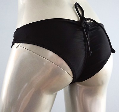 #ad PINK Victorias Secret Nwt Black Drawstring Adjustable Swim Bikini Bottom XS $16.99