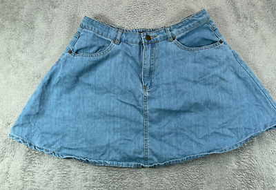 #ad Womens Denim Skirts Large Mini Blue Jean Forever 21 Circle Skater Party $16.89