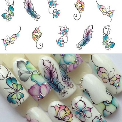 Nail Art Stickers Decal DIY Design Waterproof Flower Butterfly Manicure Decor $0.99