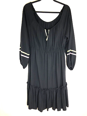 Young Edwardian Vintage Dress XL Black Gypsy Ruffles Bell Sleeve Scoop Neck $55.95