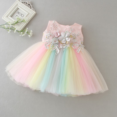 #ad Baby Girl Rainbow Dress Infant Christening Baptism Wedding Party Birthday Dress $19.99