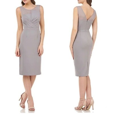 #ad NWT JS Collections Silver Grey Sleeveless Cocktail Dress Midi Size 4 Sheer Inset $32.39