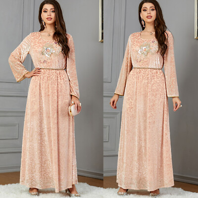 #ad Abaya Women Muslim Maxi Dress Evening Kaftan Long Robes Cocktail Party Dresses $47.49
