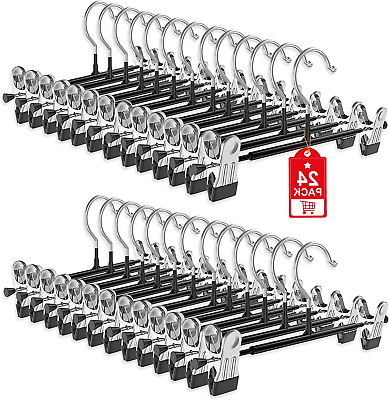 #ad 24Pack Pants Skirt Hangers with Clips Adjustable Skirt Hangers for Women $23.69
