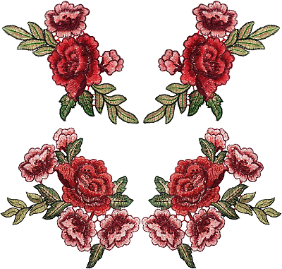 #ad 4Pcs Peony Flower Embroidered Applique Sew Iron on Patches Bouquet Boho for Clot $9.99