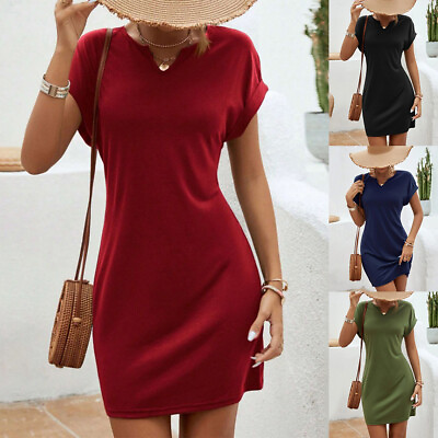 #ad Women#x27;s Short Sleeve Casual T shirt Dress V Neck Summer Holiday Beach Dresses $17.10