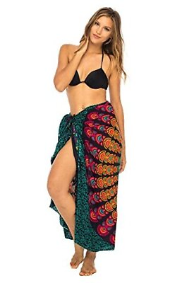 #ad Womens Sarong Beach Swimsuit Bikini Cover up Wrap Peacock amp; Clip Black Colorful $40.16