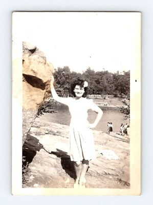 #ad Vintage Photo Pretty Woman Cheesecake Pose At Laker 1940#x27;s Found Art R151 $6.00