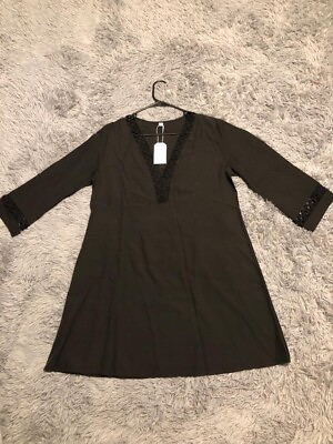 Women#x27;s Swimsuit Coverup Lace Up Tunic Size Large Black Beach Water $16.82