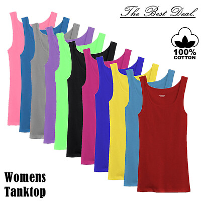 3 12 Pcs Womens 100% Cotton Basic Ribbed Plain Solid Tank Top Sleeveless Shirts $39.88