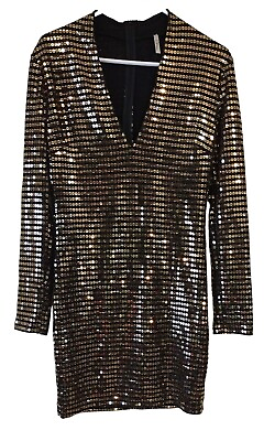 #ad Cefian Womens Large Gold Sequin Long Sleeve Party Dress $23.99