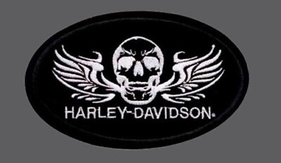 #ad HARLEY DAVIDSON Embroidered Patch Harley SKULL WING PATCH 4quot; Sew on Patch $12.00
