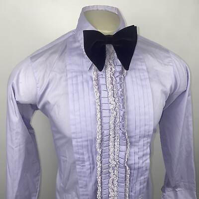 Vintage Mens Tuxedo Shirt Lion Troy Purple Ruffles Tux 60s 70s Prom Medium 15 33 $56.99