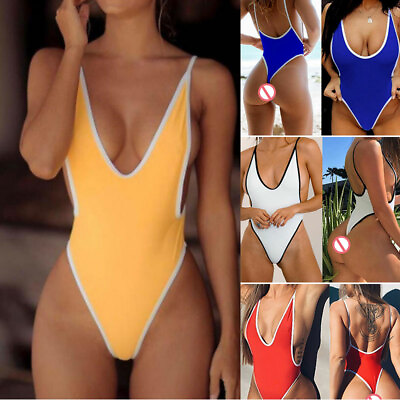 #ad Womens One Piece Bathing Swimsuit Thong Swimwear Monokini Suit Beach Bikini Sexy $7.39