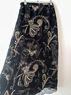 Silk Skirt Long Black Floral Lined Bohemian Size 12 Vintage Gypsy Boho Smart GBP 29.99