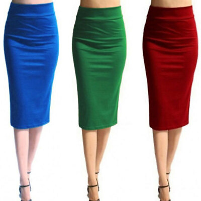 #ad Lady Thick Knit Pencil Skirt Knee Length Office Work Stretch Elastic High Waist↷ $9.07