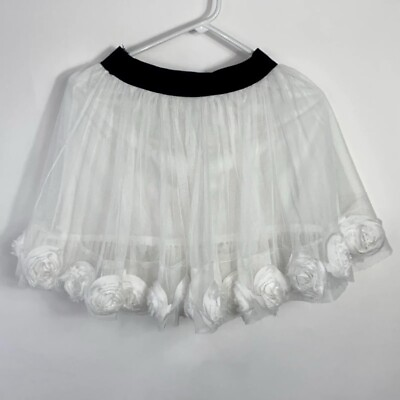 #ad Tulle Double Layered Lined Mini Skirt in White w Black Waistband Junior Size S $14.97