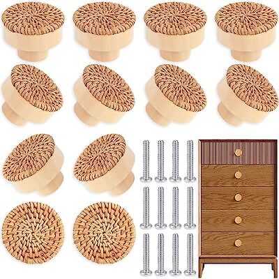#ad Rattan Drawer Knobs Boho Dresser Knobs Handmade Wooden Cabinets Knobs 12pcs $26.09