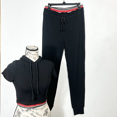 #ad Fashion Nova Wmns 2 Piece Set Sporty Crop Top amp; Pants Elastic Waist Black Outfit $20.66