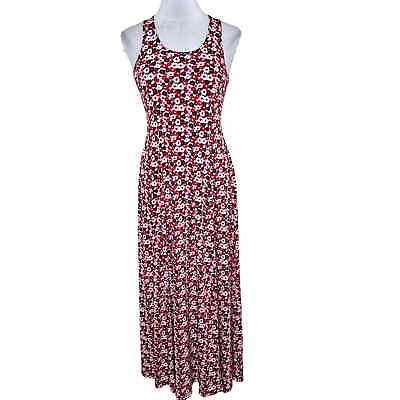 #ad NEW Michael Michael Kors Maxi Dress XS Floral High Slit Red Scoop Neck Spring $37.99