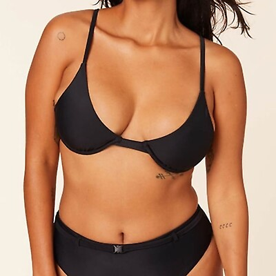 #ad Andie Women#x27;s Size S Swim The Sicily Bikini Top Black Removable Cups $15.00