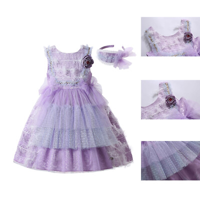 #ad Princess Girls Lace Dress Summer Beach Sundress For Girls Floral Print Purple US $40.99