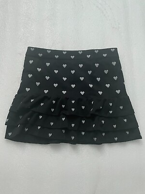 #ad Little Girls Black Mini Skirt Hearts all over Ruffled Bottom EUC Super Cute 4 6x $5.95