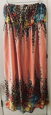 #ad Dots Strapless Pink Jungle Maxi Sundress Womens Plus Size 3X Sheer Lined EUC $19.00
