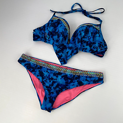 #ad Victoria#x27;s Secret Swim Set Women Large Bikini Under Wire Flounced Pink Pool Core $59.97