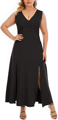 #ad GXLU Women#x27;s Plus Size Maxi Dresses Sleeveless Deep V Neck Front Split Party Coc $76.75