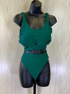 #ad Zaful Two Piece Solid High Waisted Bikini Set Women#x27;s Size 6 Green NEW MSRP $89 $16.99