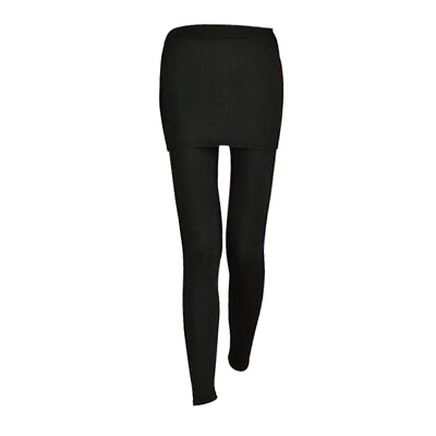 #ad Black Elastic Skirt Leggings 2 in 1 Full Length Pants $16.59