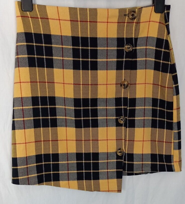 #ad NEXT SKIRT Size 8 Button fastening Short Lined Yellow Black Tartan Plaid GBP 8.99