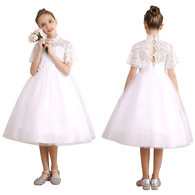#ad Kids Girls Dresses Festivals Gown Tea Length Dress Flower Brooch Party A Line $25.56
