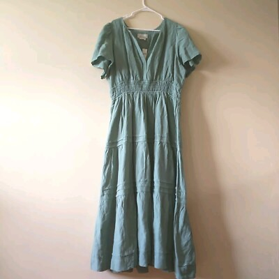 #ad Anthropologie Somerset Maxi Dress 2X Plus Green Linen Blend Lined Tiered New $140.00