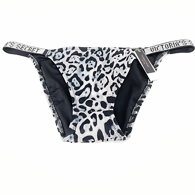 #ad NEW Victorias Secret Bikini Bottoms Large Cheeky Shine Strap Leopard QEV Black $22.17
