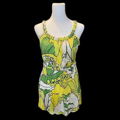 #ad TIBI NEW YORK 100% Silk Sleeveless Lime Floral Boho Dress XS Summer Sun Dress $15.95
