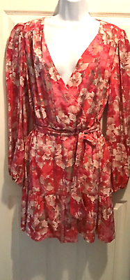 #ad Women’s Floral Boho Dress V Neck Long Sleeve Size XL SpringSummer Sundress NEW $15.29