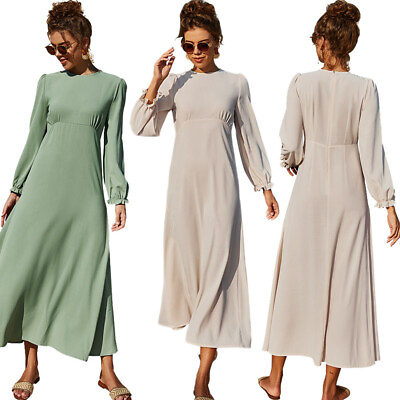 #ad 2021 Dubai Women Chiffon Long Sleeve Maxi Dress Muslim Abaya Kaftan Caftan Robe C $46.53