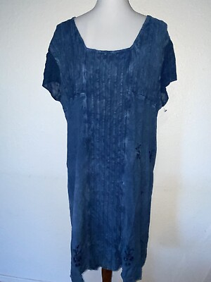 RAYA Sun Dight Denim Flounce Dress Oversized Top XL 2xL Blue Embroidered New NWT $25.49