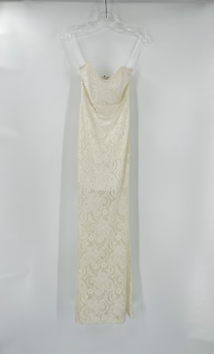 Sabo Skirt Womens Ivory Floral Embroidery Lace Strapless Maxi Sheath Dress Sz XS $24.50